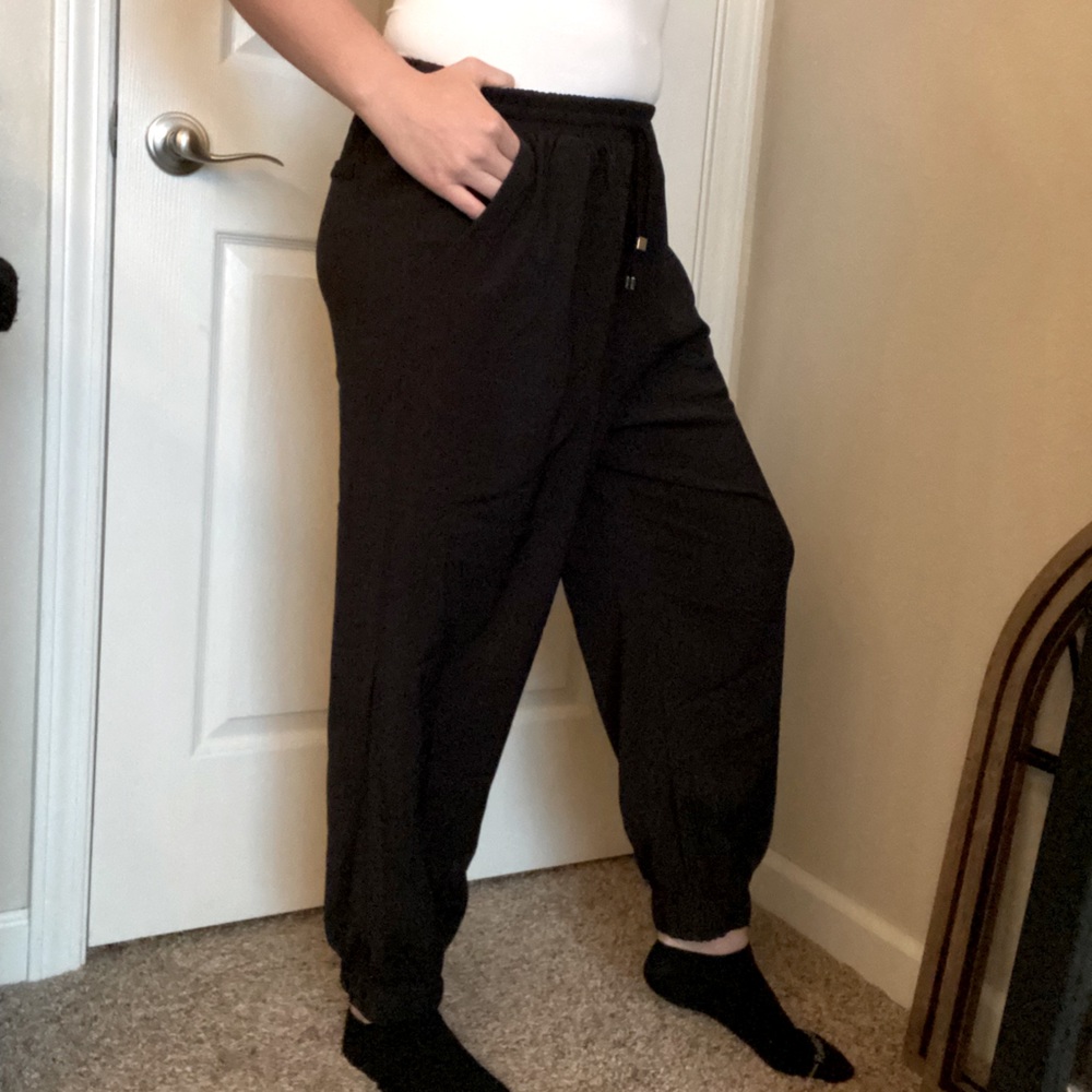 Black neoprene joggers